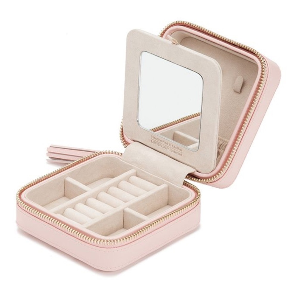 Leather jewelry storage case with zipper